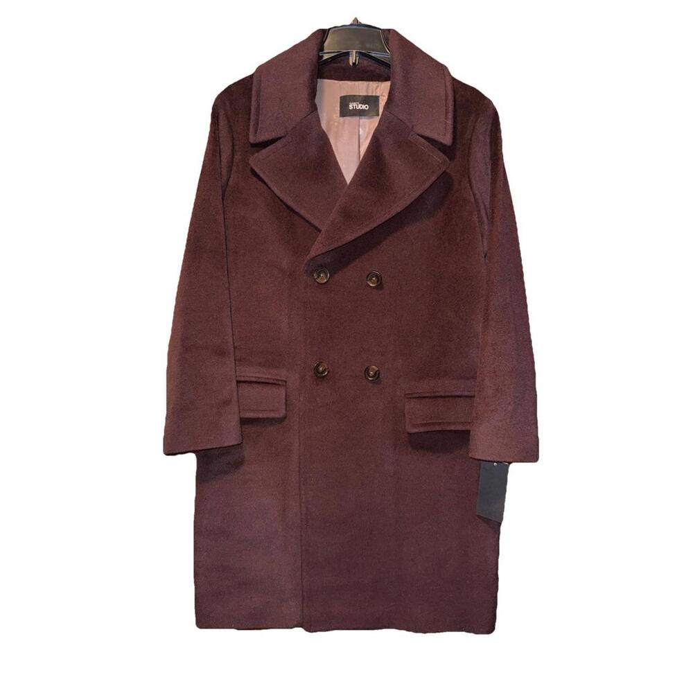 Fleurette Studio Boxy Double Breasted Womens Wool Blend Coat Chestnut Brown 10